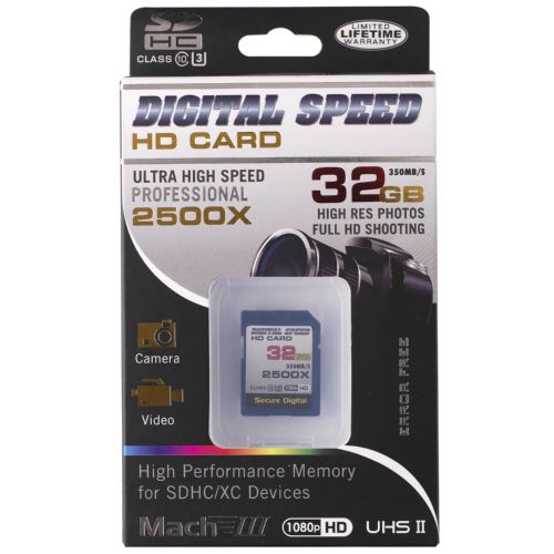 Digital Speed 2500X 32GB Professional High Speed Mach III 350MB/s Error Free (SDHC) HD Memory Card Class 10