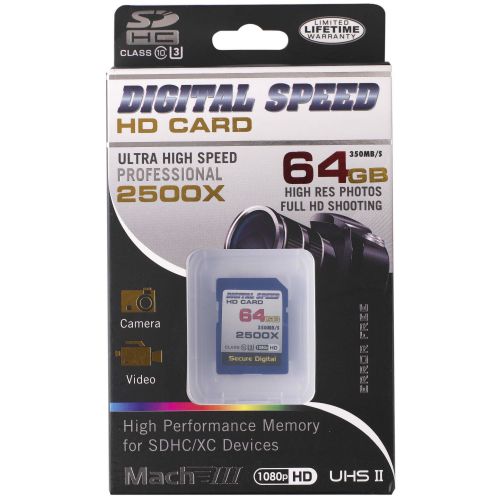 Digital Speed 2500X 64GB Professional High Speed Mach III 350MB/s Error Free (SDHC) HD Memory Card Class 10