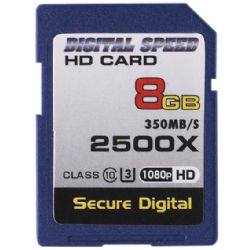 Digital Speed 2500X 8GB Professional High Speed Mach III 350MB/s Error Free (SDHC) HD Memory Card Class 10